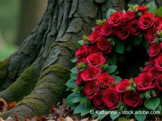Bild eines Blumenkranzes vor einem Baum