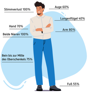 Grafik einer Person und Beispielwerten der Gliedertaxe.