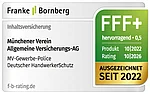 Rating Franke und Bornberg f&uuml;r HandwerkerSchutz Inhaltsversicherung FFF+ Note 0,5 hervorragend - M&uuml;nchener Verein