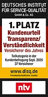 Rating Deutsches Institut für Servicequalität (ntv) für Transparenz/Verständlichkeit Kundenurteil 1. Platz - Münchener Verein
