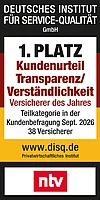 Rating Deutsches Institut f&uuml;r Servicequalit&auml;t (ntv) f&uuml;r Transparenz/Verst&auml;ndlichkeit Kundenurteil 1. Platz - M&uuml;nchener Verein