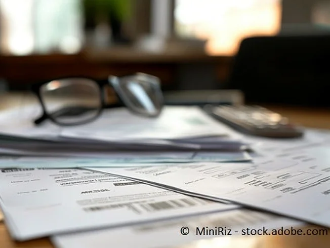 Bild eines Tisches, auf dem beschriftete Bl&auml;tter und eine Brille liegen.