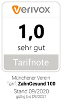 2020 - Testsiegel "sehr gut“ von verivox für den Zahntarif ZahnGesund 100