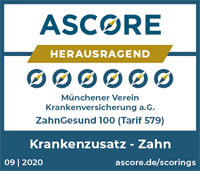 2020 - Testsiegel "Herausragendt“ von ASCORE für den Zahntarif ZahnGesund 100