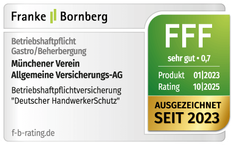 Rating Franke und Bornberg für HandwerkerSchutz Betriebshaftpflicht Gastro Beherbergung FFF+ Note 0,5 hervorragend - Münchener Verein