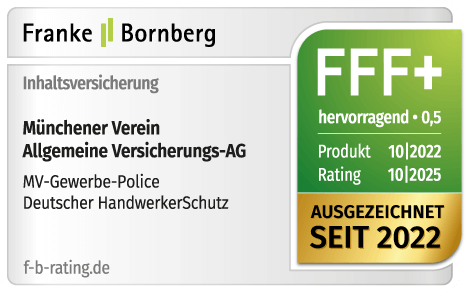 Rating Franke und Bornberg für HandwerkerSchutz Inhaltsversicherung FFF+ Note 0,5 hervorragend - Münchener Verein