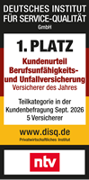 Rating Deutsches Institut f&uuml;r Servicequalit&auml;t (ntv) f&uuml;r Berufsunf&auml;higkeits- und Unfallversicherung Kundenurteil 1. Platz - M&uuml;nchener Verein