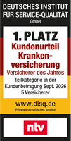 Rating Deutsches Institut f&uuml;r Servicequalit&auml;t (ntv) f&uuml;r Krankenversicherung Kundenurteil 1. Platz - M&uuml;nchener Verein