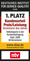 Rating Deutsches Institut f&uuml;r Servicequalit&auml;t (ntv) f&uuml;r Preis_Leistung Kundenurteil 1. Platz - M&uuml;nchener Verein