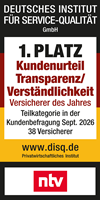 Rating Deutsches Institut f&uuml;r Servicequalit&auml;t (ntv) f&uuml;r Transparenz/Verst&auml;ndlichkeit Kundenurteil 1. Platz - M&uuml;nchener Verein