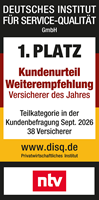 Rating Deutsches Institut f&uuml;r Servicequalit&auml;t (ntv) f&uuml;r Weiterempfehlung Kundenurteil SEHR GUT - M&uuml;nchener Verein