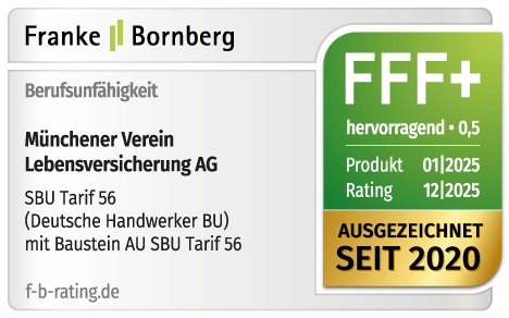 Rating Franke und Bornberg f&uuml;r Deutsche Handwerker Berufsunf&auml;higkeitsversicherung FFF+ Note 0,5 hervorragend - M&uuml;nchener Verein