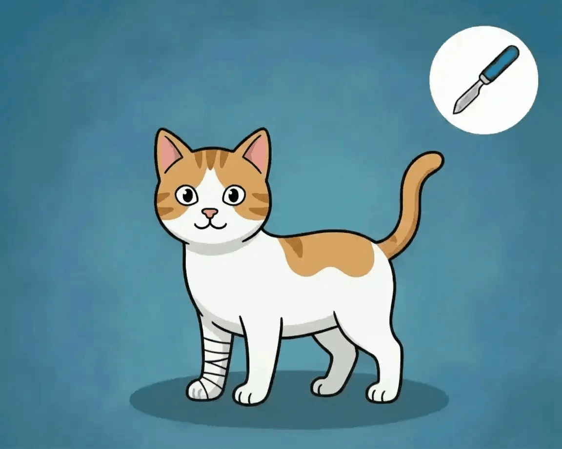 Grafik einer Katze, die einen Verband tr&auml;gt und einem Skalpell zur Veranschaulichung der abgedeckten Leistungen.