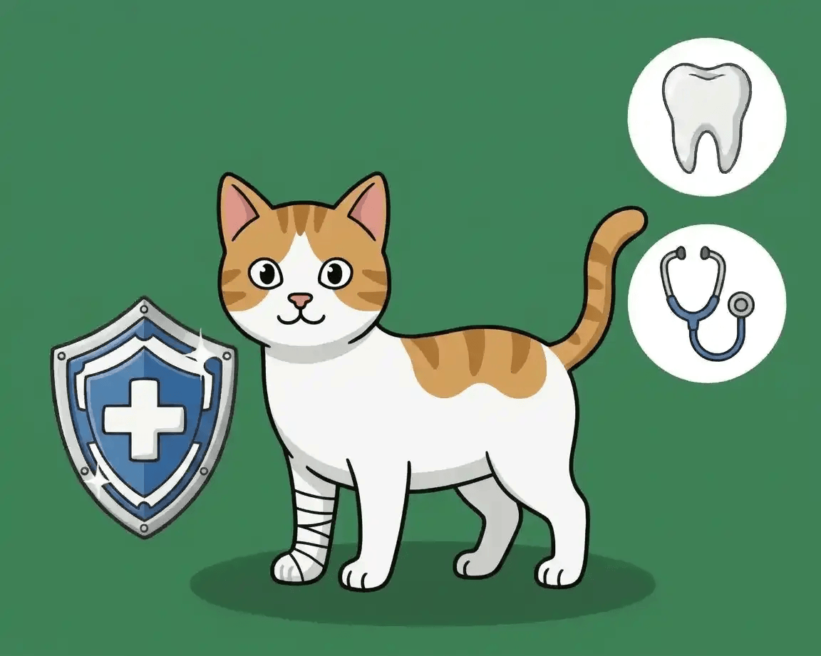 Grafik einer Katze, die einen Verband tr&auml;gt, und einem Schutzschild zur Veranschaulichung der abgedeckten Leistungen.