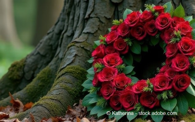 Bild eines Blumenkranzes vor einem Baum